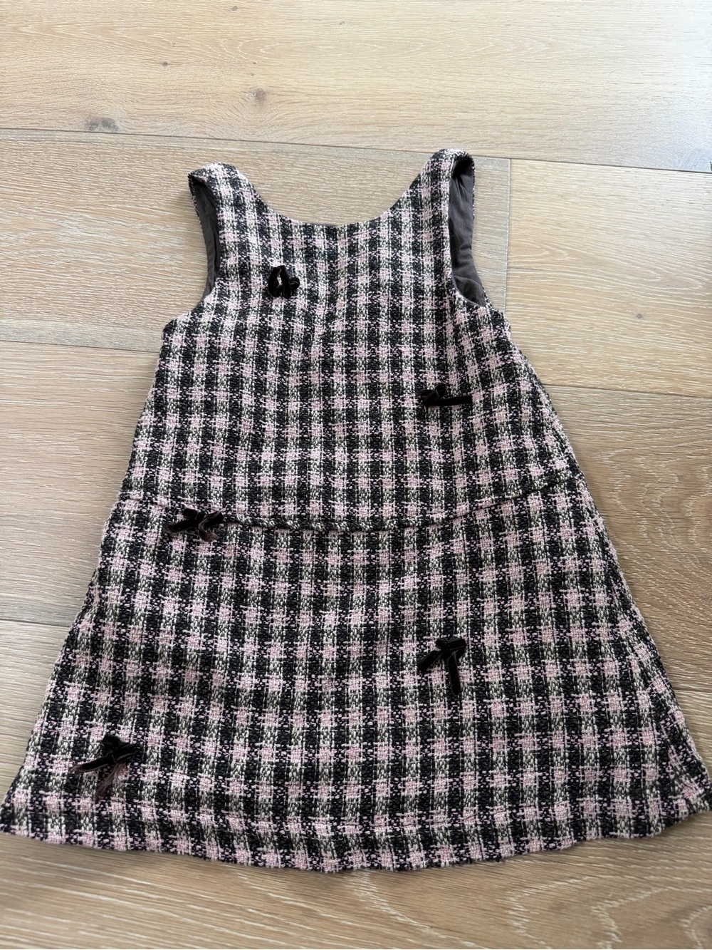 Zara Girls Pink and Black Tweed Pinafore Dress